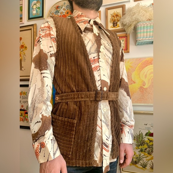 60s Vintage DEADSTOCK Hippie Western Corduroy Tunic Vest NWT/Mint Condition - Picture 2 of 5